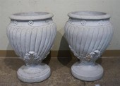 PAIR OF CAST CEMENT GARDEN URN