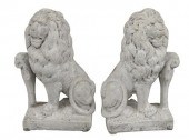 PAIR OF CAST CEMENT GARDEN LIO