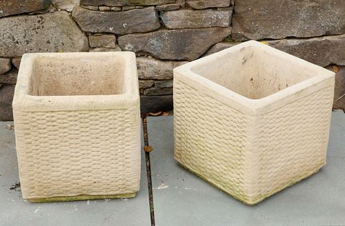 PAIR OF CAST CONCRETE SQUARE
