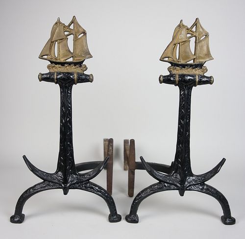 PAIR OF CAST IRON ANCHOR AND