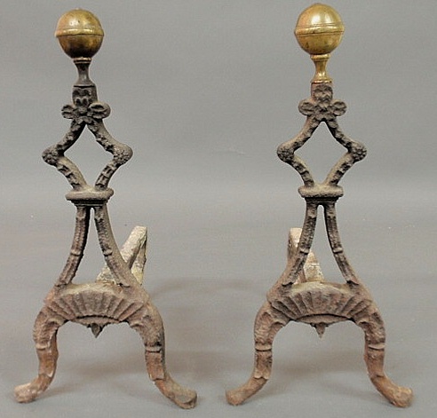 Pair of cast iron and brass