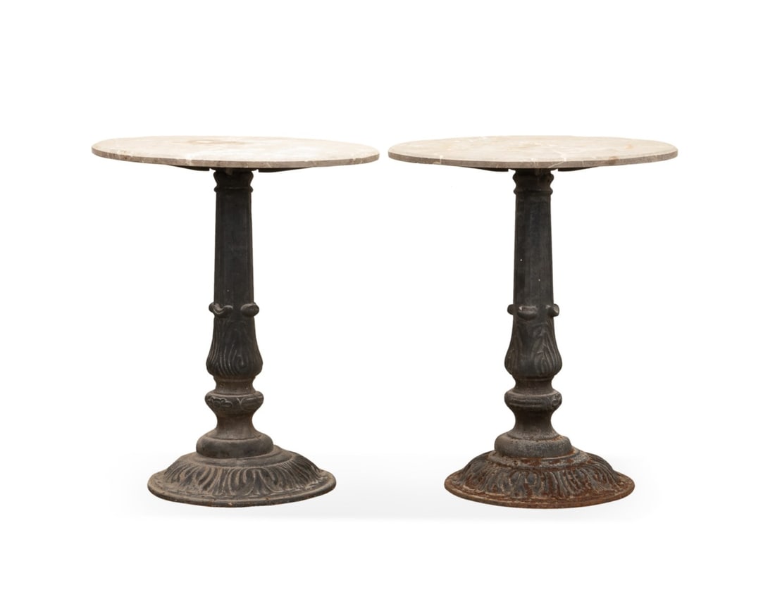 PAIR OF CAST IRON AND GRAY MARBLE