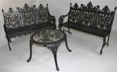 PAIR OF CAST IRON BENCHES, THE