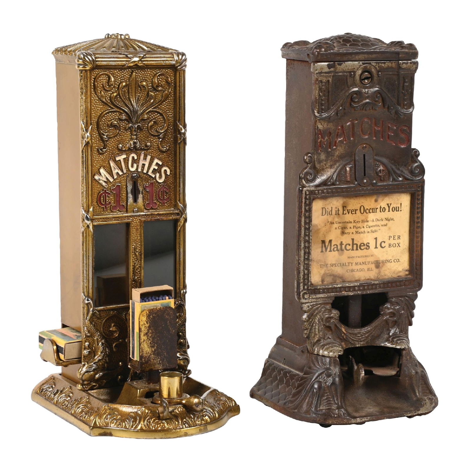 PAIR OF CAST IRON BOXED MATCH