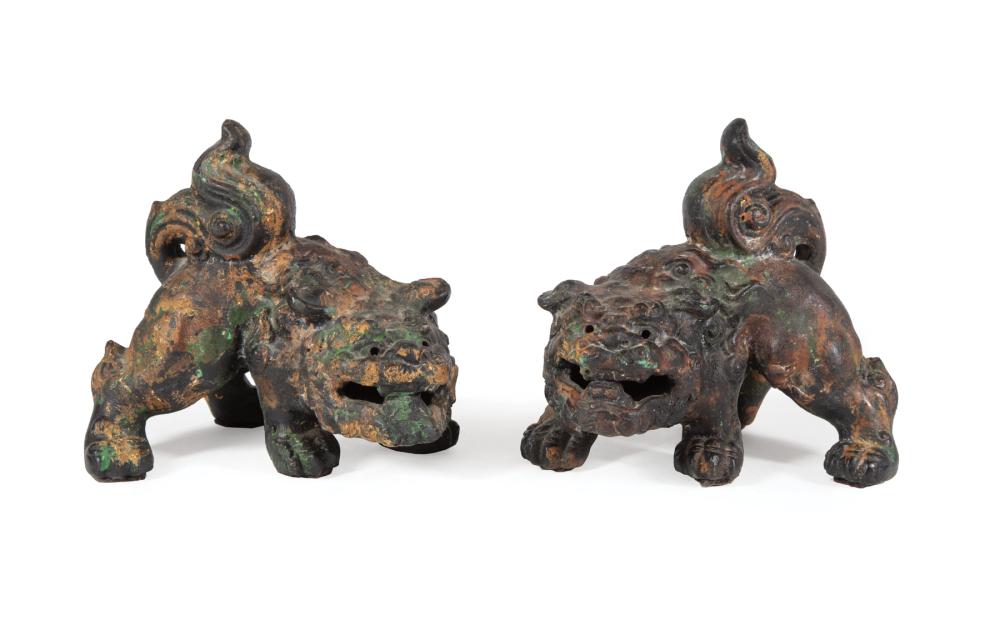 PAIR OF CAST IRON BUDDHIST