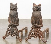 PAIR OF CAST IRON CAT ANDIRONS