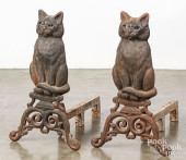 PAIR OF CAST IRON CAT ANDIRONS