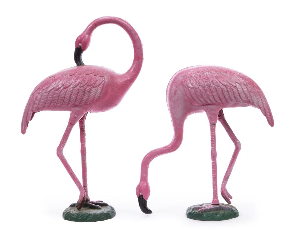 PAIR OF CAST IRON FLAMINGO GARDEN