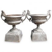 PAIR OF CAST IRON FOUNTAIN URN