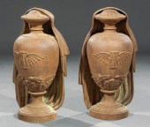 PAIR OF CAST IRON FUNERARY URN