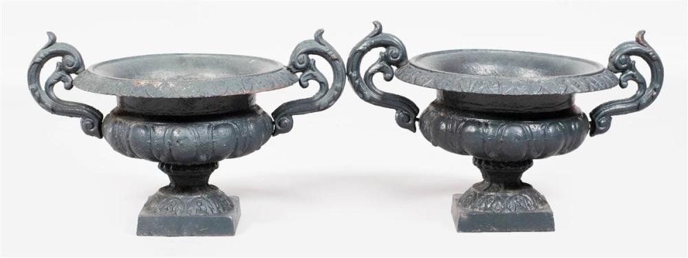 PAIR OF CAST IRON GARDEN URNSPAIR