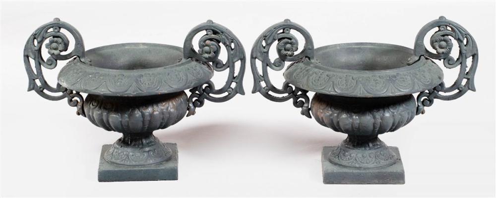 PAIR OF CAST IRON GARDEN URNSPAIR