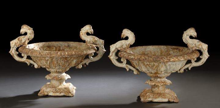 Pair of Cast-Iron Garden Urns, 