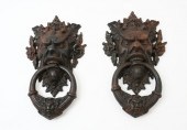 PAIR OF CAST IRON GARGOYLE DOO