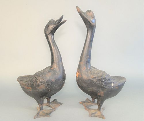 PAIR OF CAST IRON GEESE GARDEN