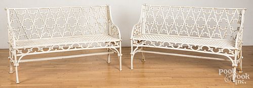 PAIR OF CAST IRON GOTHIC GARDEN