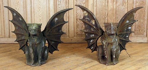 PAIR OF CAST IRON GRIFFIN GARDEN