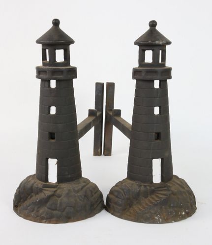 PAIR OF CAST IRON LIGHTHOUSE