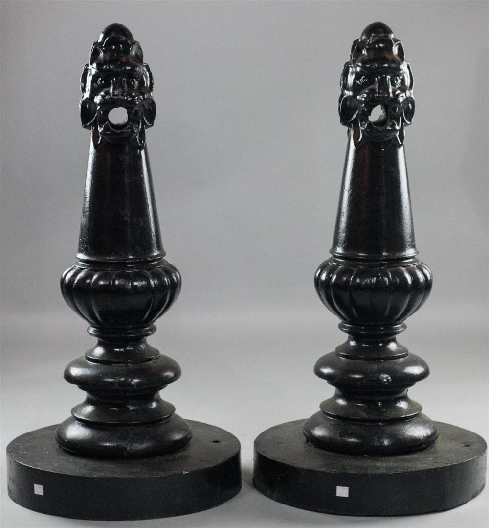 PAIR OF CAST IRON LION FORM