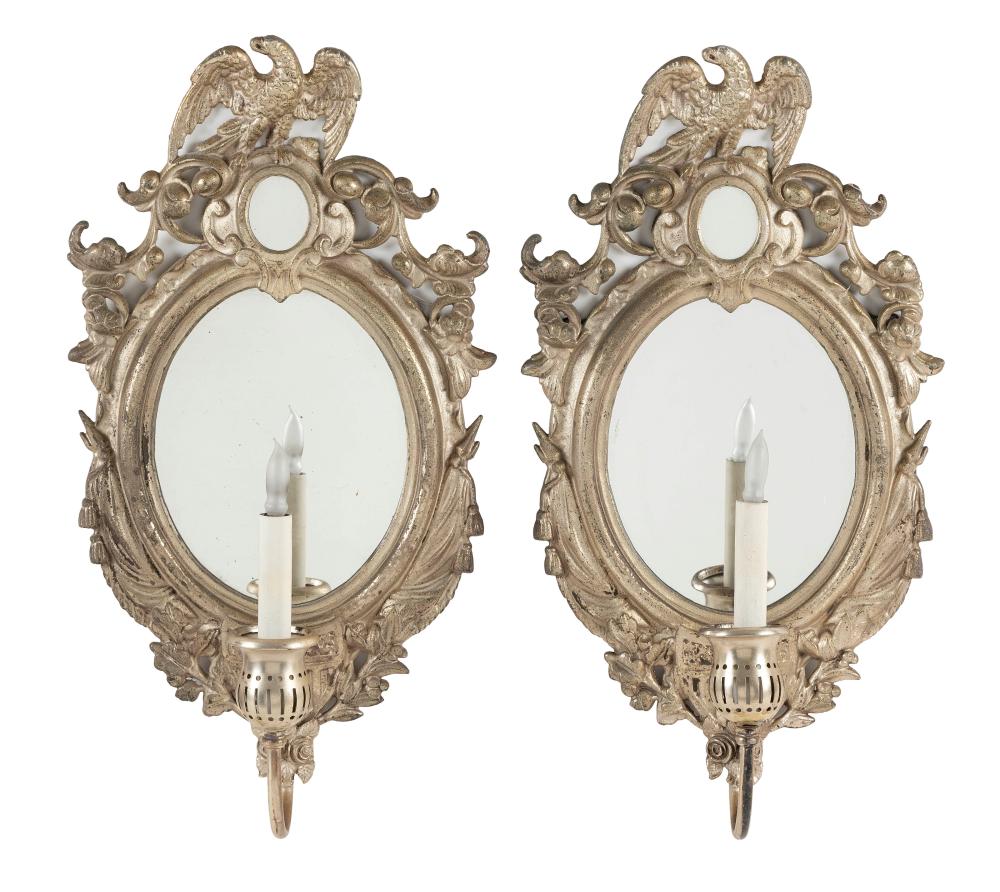 PAIR OF CAST IRON MIRROR-BACK