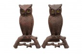 PAIR OF CAST IRON OWL ANDIRONS