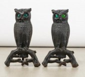 PAIR OF CAST IRON OWL ANDIRONS