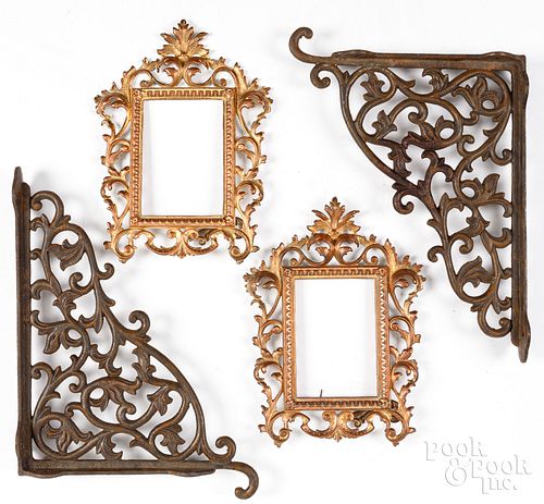 PAIR OF CAST IRON SHELF BRACKETS,
