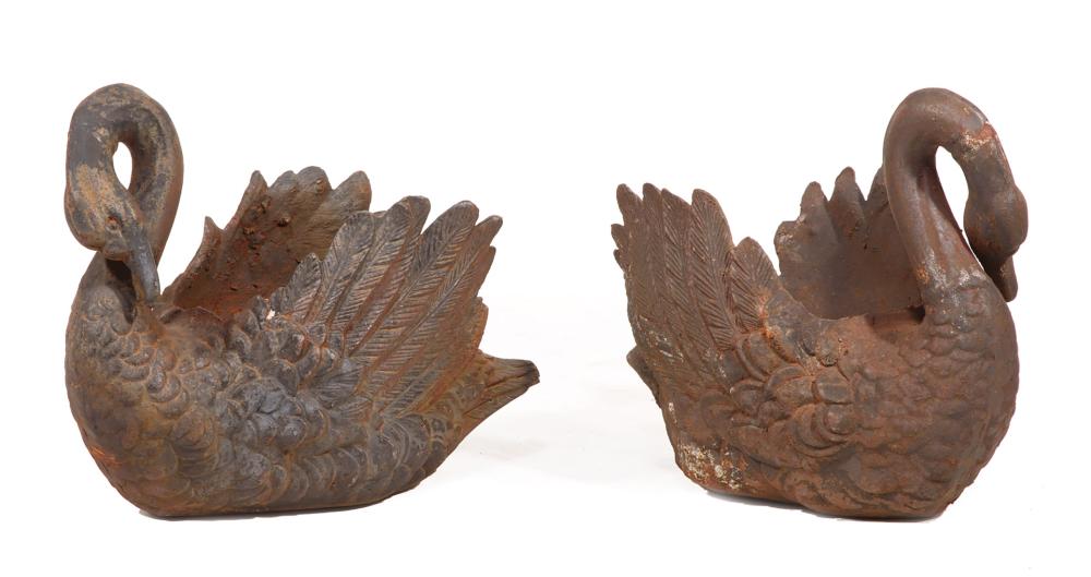 PAIR OF CAST IRON SWAN