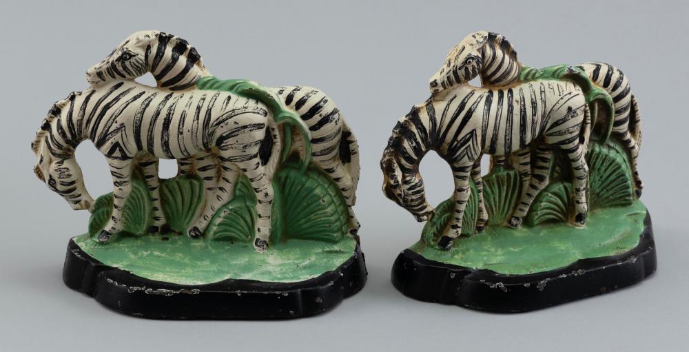 PAIR OF CAST IRON ZEBRA BOOKENDS