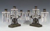 PAIR OF CAST METAL & CRYSTAL G