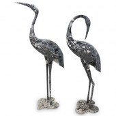PAIR OF CAST METAL CRANESDESCR