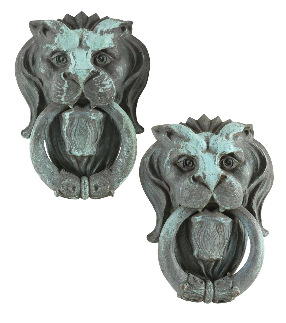 PAIR OF CAST METAL LION'S-MASK DOOR