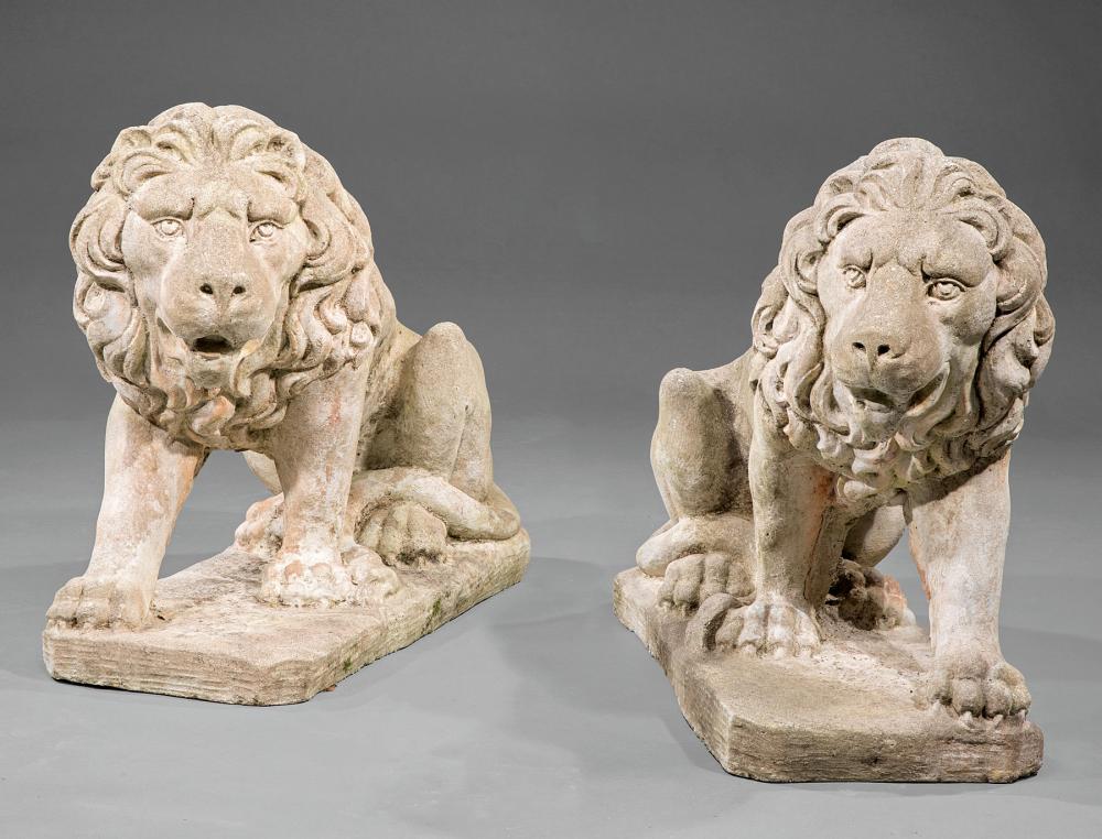 PAIR OF CAST-STONE FIGURES OF