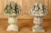 PAIR OF CAST STONE FLORAL BASK