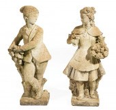 PAIR OF CAST STONE GARDEN FIGU