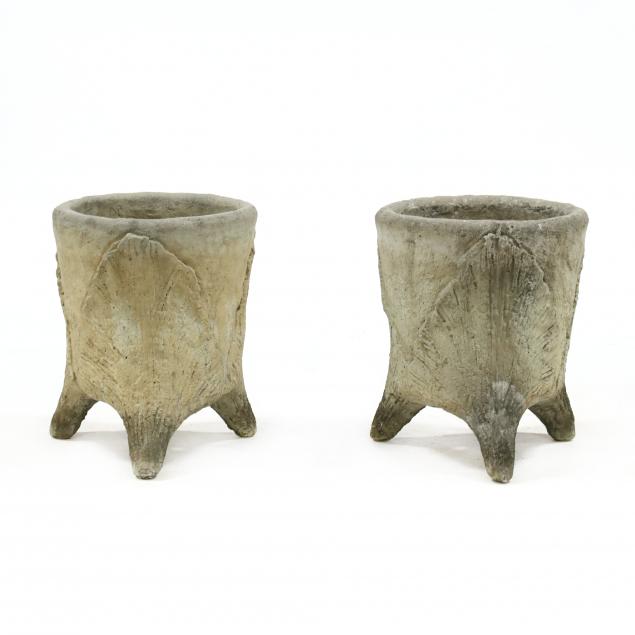 PAIR OF CAST STONE GINGKO LEAF