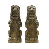 PAIR OF CAST STONE HERALDIC LI