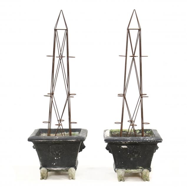 PAIR OF CAST STONE LION PLANTERS
