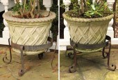 Pair of Cast Stone Plantersbas