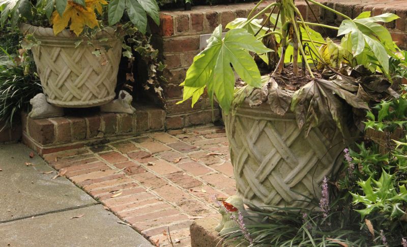 Pair of Cast Stone Plantersbasket