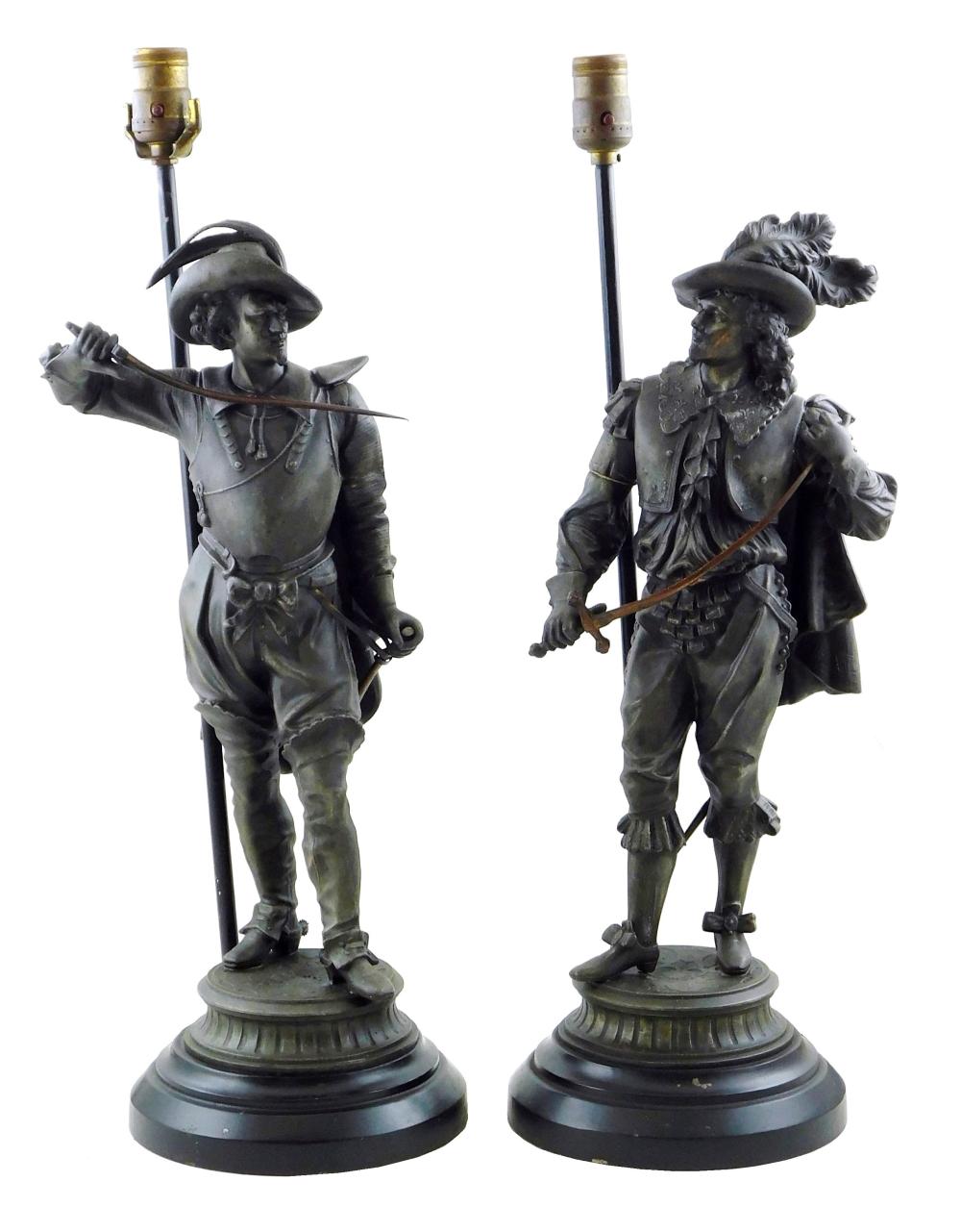 PAIR OF CAST WHITE METAL CAVALIER