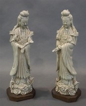 PAIR OF CELADON GLAZE FIGURES