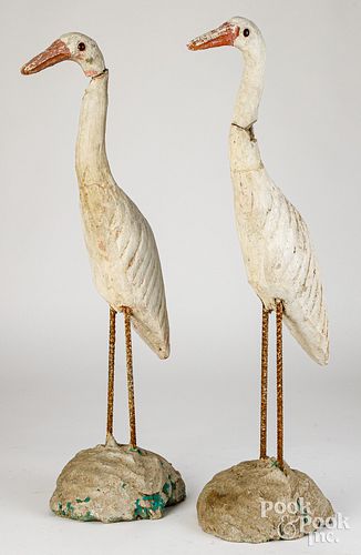 PAIR OF CEMENT GARDEN HERONS, CA.