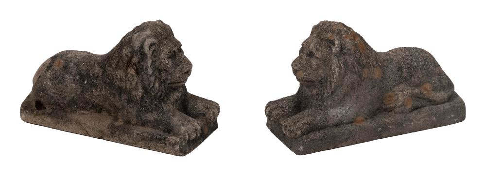PAIR OF CEMENT GARDEN LIONS 20TH