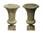 PAIR OF CEMENT GARDEN URNS, 20