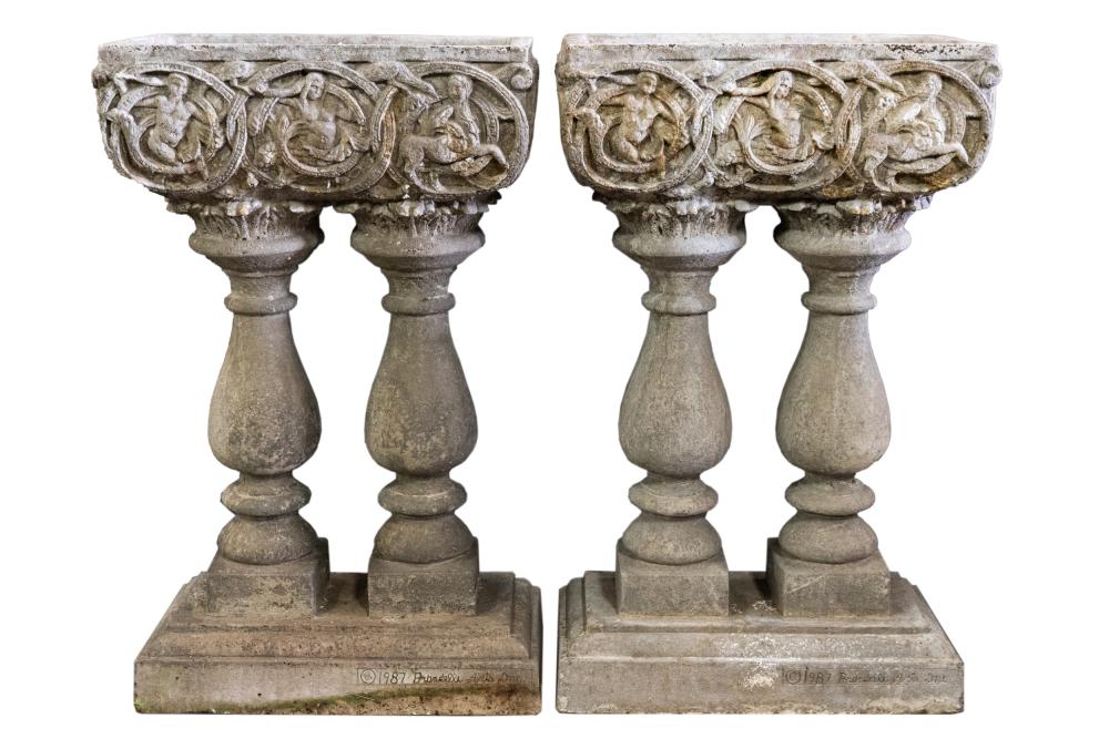PAIR OF CEMENT JARDINIEREScast