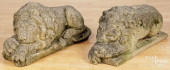 PAIR OF CEMENT RECUMBANT GARDE