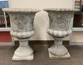 PAIR OF CEMENT URNS, HEIGHT 27
