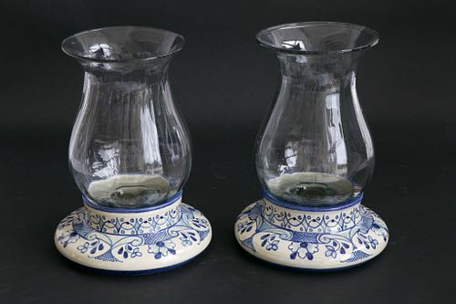 PAIR OF CERAMIC AND BLOWN GLASS
