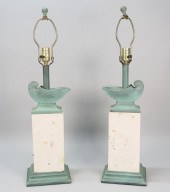 PAIR OF CERAMIC COLUMN LAMPSPa